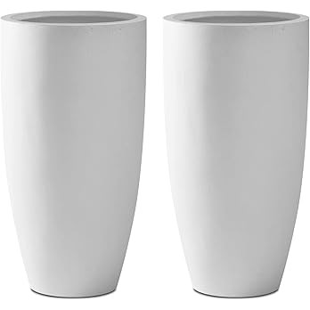 Kante 23.6" H Pure White Concrete Tall Planters (Set of 2), Large Outdoor Indoor Decorative Plant... | Amazon (US)