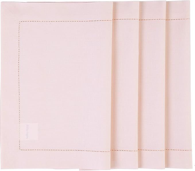 Solino Home Cotton Linen Placemats Pink – 14 x 19 Inch, Natural Fabric Hemstitch Placemats for ... | Amazon (US)