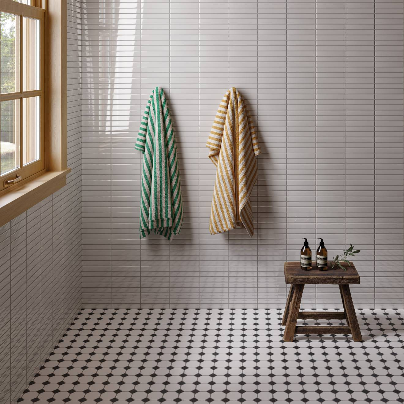 Le Cafe 2" x 2" Octagon Matte Porcelain Mosaic Tile in White/Black | Bedrosians Tile and Stone