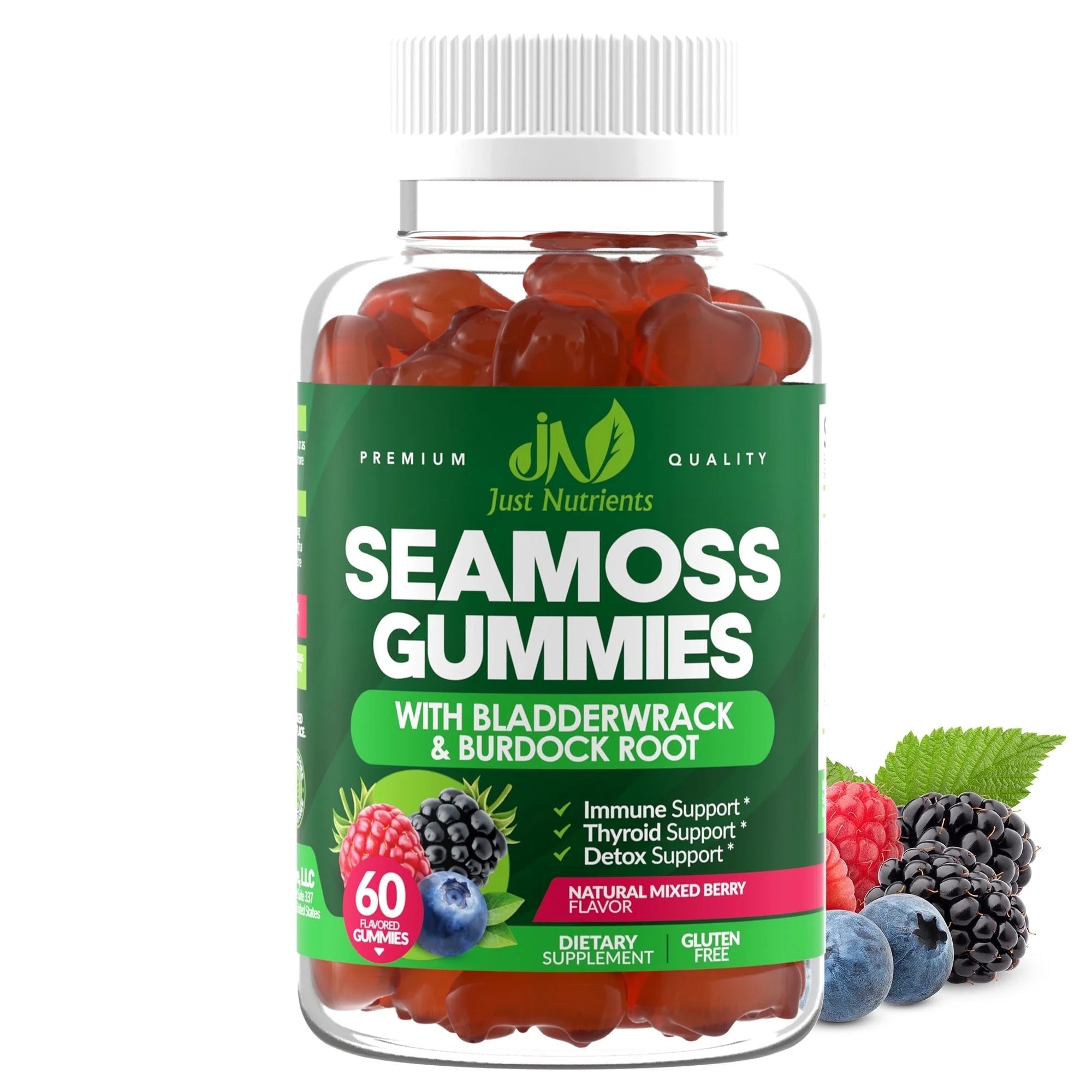 Sea Moss 3,000MG Gummies with Bladderwrack and Burdock Root - Gluten-Free, Vegan - 60 Gummies | Walmart (US)