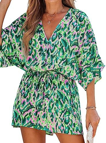 CUPSHE Women's Summer Romper Lace Up Printed Half Sleeves Casual Wide leg Vacation Outfit Mini On... | Amazon (US)