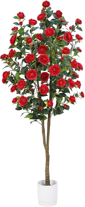 Árbol de camelia artificial de 6 pies, plantas de imitación casi naturales para interiores, con... | Amazon (US)