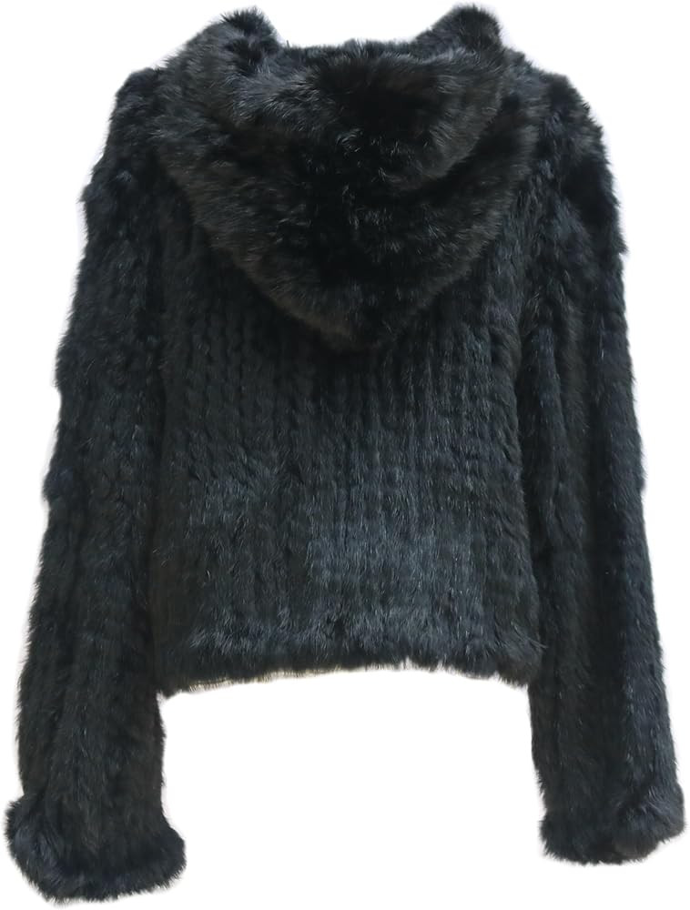 Women's Real Rabbit Fur Coat Loose Hooded Flare Sleeves Thickened Genuine Fur Jacket Short Street... | Amazon (US)