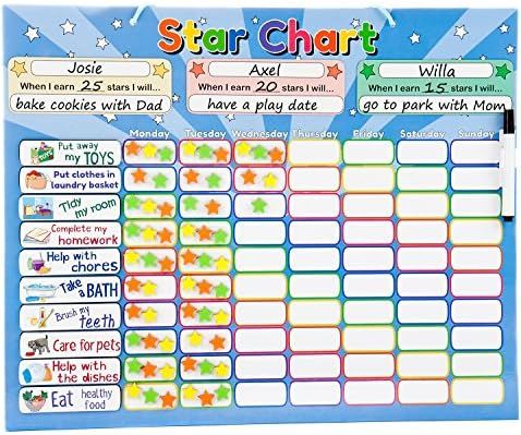 Roscoe Learning Responsibility Star Chart | Customize for 1-3 Kids | Magnetic Chore Reward System | Amazon (US)