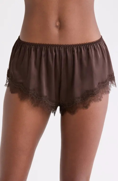 Kat The Label Sorrento Lace Trim Shorts in Espresso at Nordstrom, Size X-Large | Nordstrom
