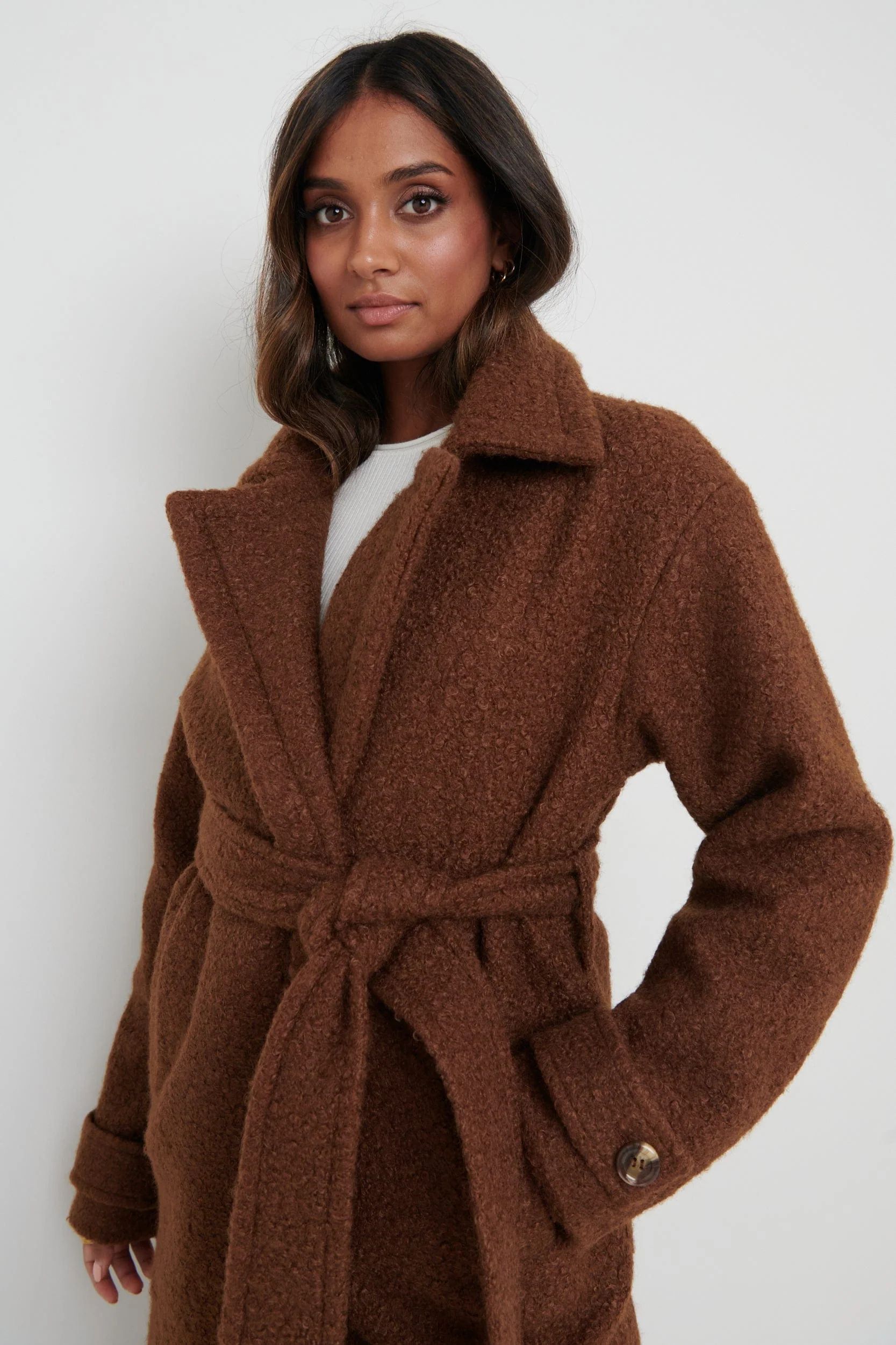 Grayson Boucle Oversized Coat - Brown | Pretty Lavish (UK)