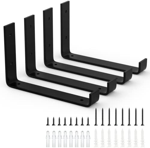 Future Way Black Shelf Bracket 10 Inch , Heavy Duty J Bracket with Lip for Floating Shelves, 4 Pack | Amazon (US)