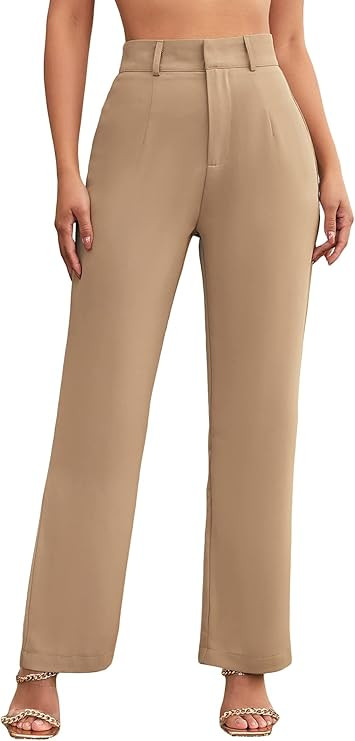 SweatyRocks Women's Elegant High Waist Solid Long Pants Office Trousers | Amazon (US)