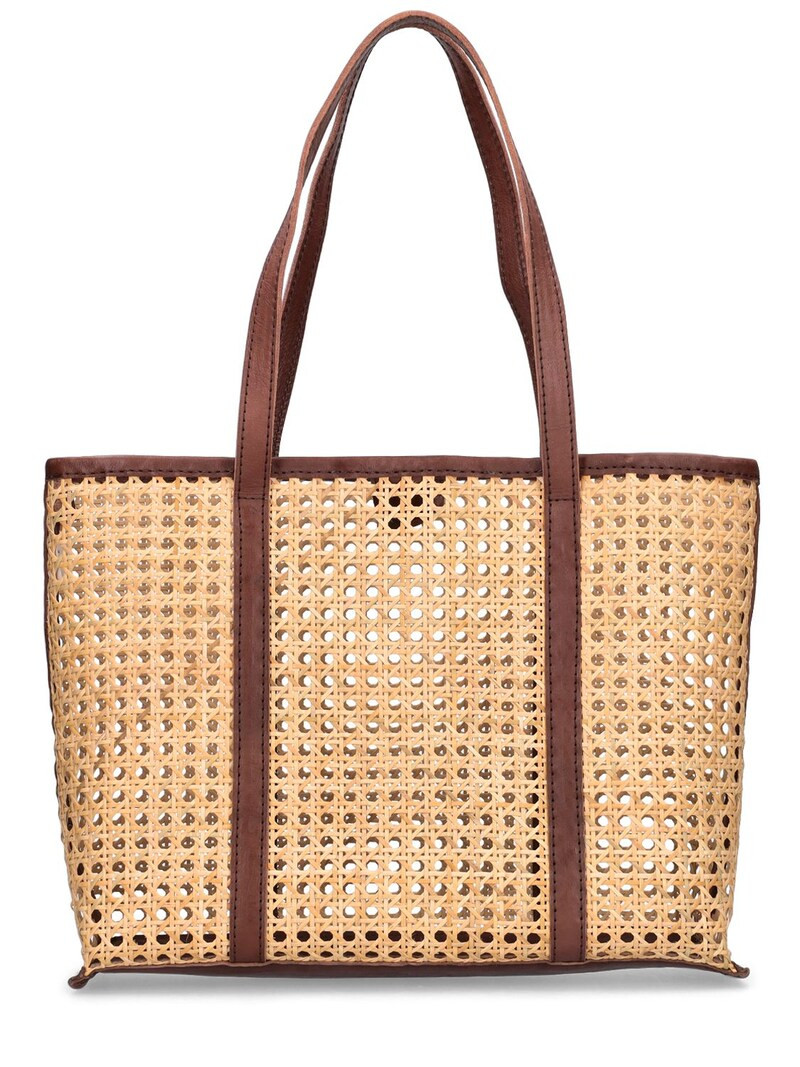 Bembien - Medium margot rattan & leather tote bag - Chocolate | Luisaviaroma | Luisaviaroma