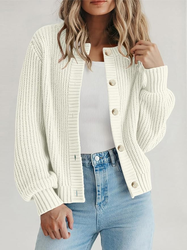 PRETTYGARDEN Women's Chunky Knit Open Front Sweater Crewneck Long Sleeve Button Loose Cardigan Sw... | Amazon (US)