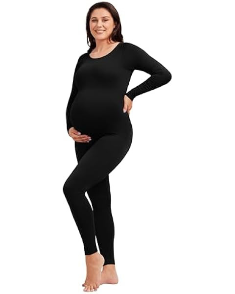POSHDIVAH Women's Maternity Bodysuit Scoop Neck Long Sleeve Stretchy Jumpsuit Pregnancy Shapewear... | Amazon (US)