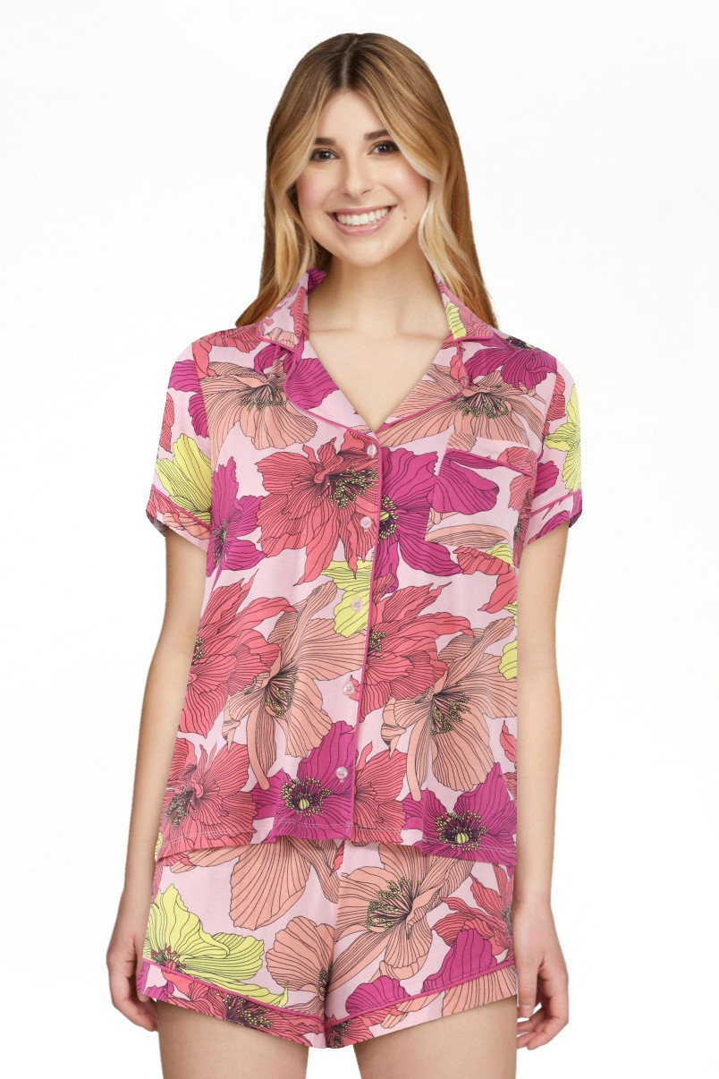 Joyspun Women’s Notch Collar Top and Shorts Pajama Set with Piping, 2-Piece, Sizes XS-3X | Walmart (US)