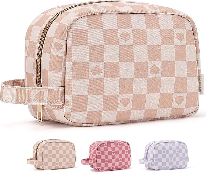 MAXTOP Small Personalized Make up Bag With Checkered Makeup Travel Bag Wide-open Pouch Purse Port... | Amazon (US)