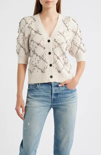Rails Isla Whipstitch Elbow Sleeve Cardigan in Oat at Nordstrom Rack, Size Xx-Large | Nordstrom Rack
