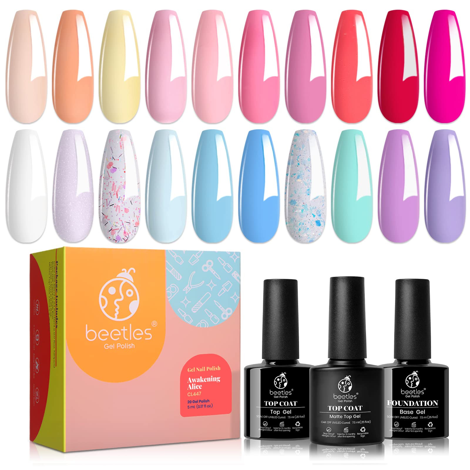 Beetles Pastel Gel Nail Polish Kit with Gel Base and Top Coat - 20Pcs Pastel Macaron Colors Collecti | Amazon (US)