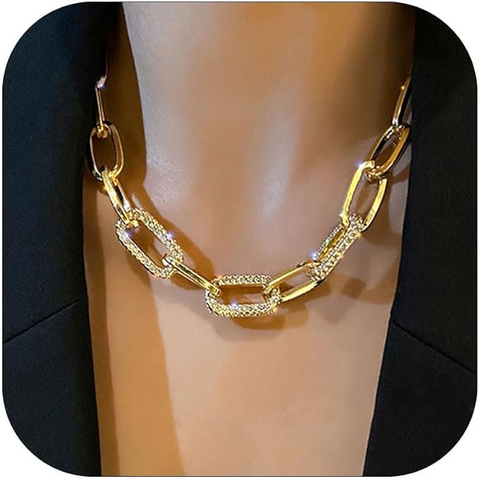 Statement Necklace Dainty Chunky Gold Choker Silver Paperclip Chain Charm Necklaces Stocking Stuf... | Amazon (CA)