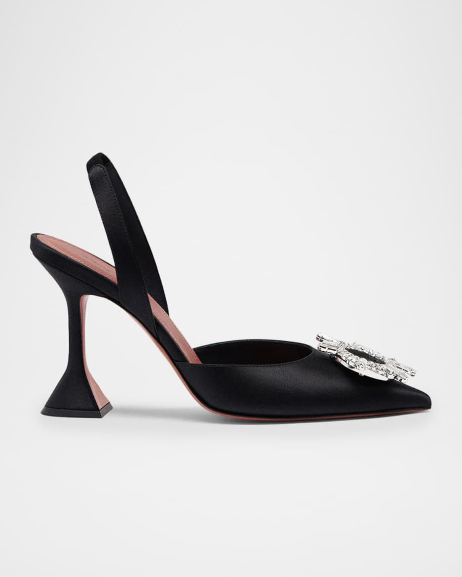 Amina Muaddi 95mm Begum Satin Crystal Slingback Pumps | Neiman Marcus