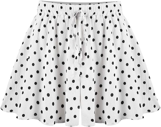 Women's Casual Summer Comfy Culottes Shorts Elastic Waist Wide Leg Shorts with Pockets | Amazon (US)