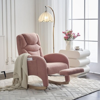 Modern Lounge Rocker,Pink Teddy Fabric Rocking Chair With Pockets,Comfy Accent Arm Chair With Solid Wood Legs,Leisure Chairs-Cuddlewood | Target