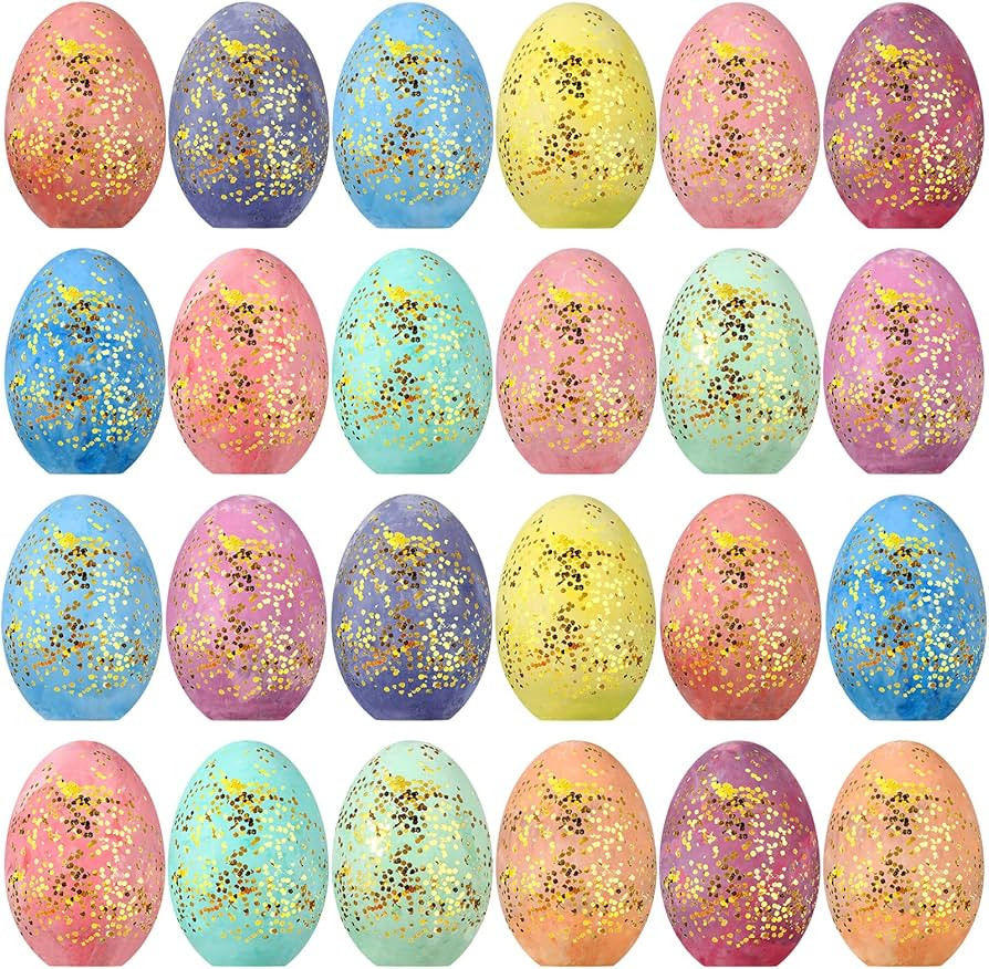 24 Pieces Easter Sidewalk Chalk Eggs Glitter Easter Egg Chalk Colorful Outdoor Chalk for Kids Boy... | Amazon (US)
