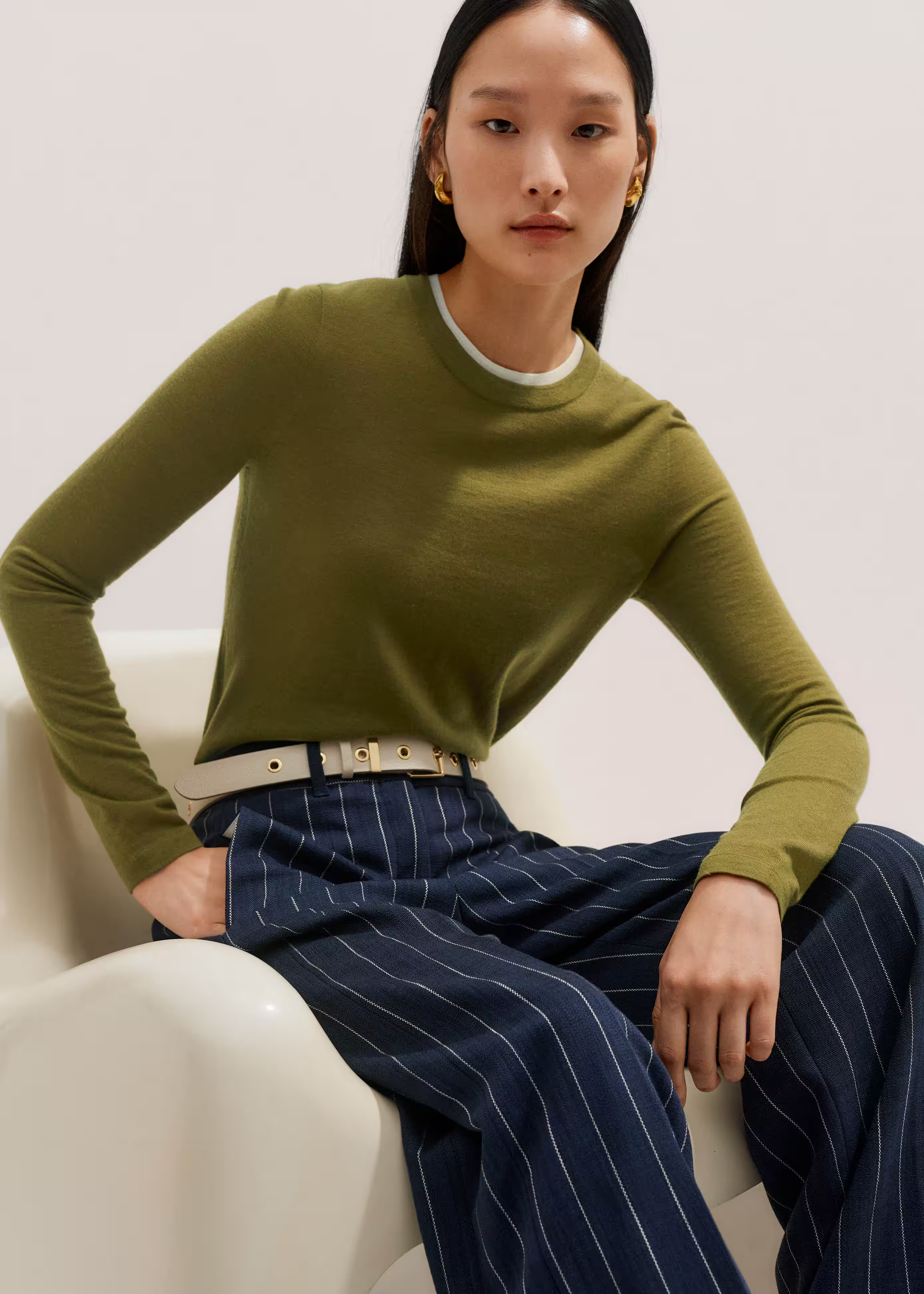 Women's Green Merino Cashmere Barely There Trim Jumper | ME+EM | ME+EM Global (Excluding US)