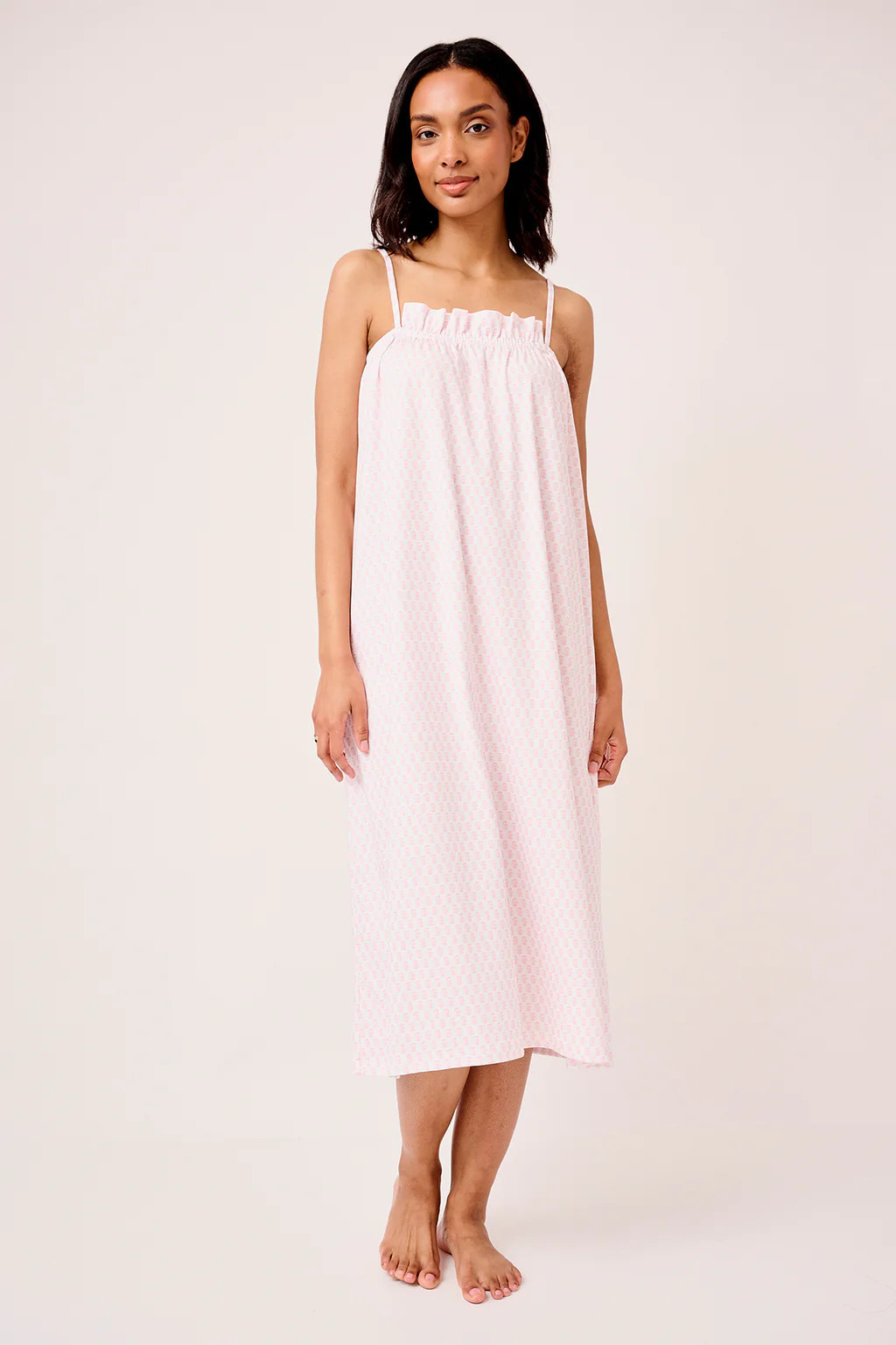 Pima Ruffle Midi Nightgown in English Rose Blockprint | Lake Pajamas