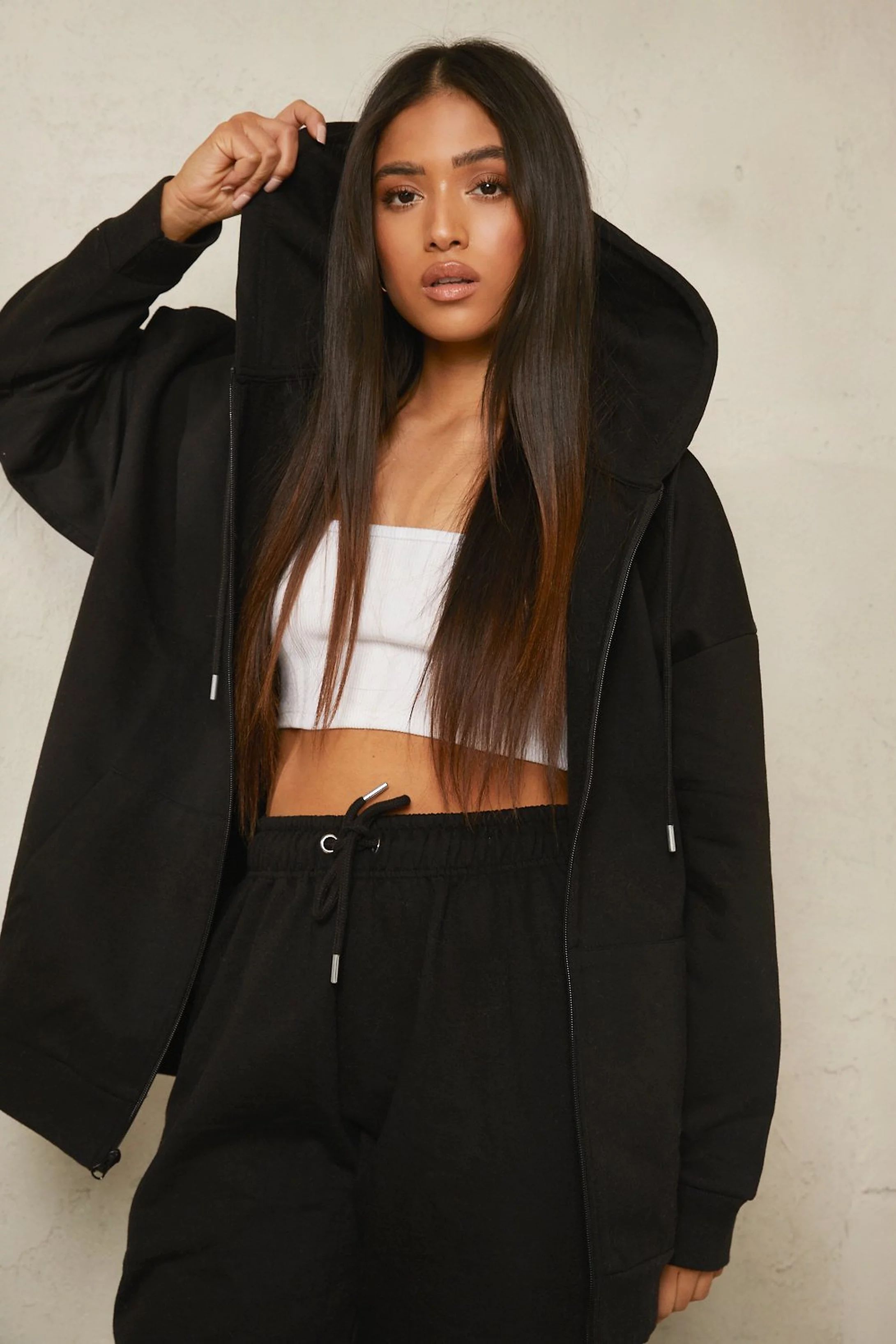 Petite Recycled Oversized Zip Through Hoodie | Boohoo.com (US & CA)