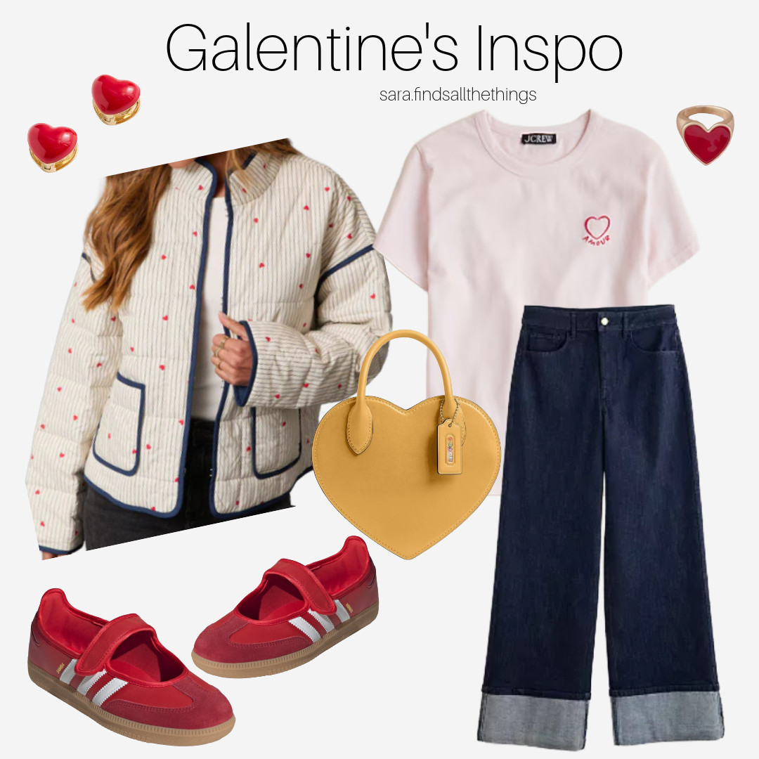 

Keeping it casual for Valentine's Day?  Maybe having a Galentine's get together with your girlies?!  This is an outfit that I'd absolutely wear for all of the above.  

Outfit Inspo:
Amour tee
Anthropologie Heart Jacket
Wide Leg Cuffed Jeans
Coach Leather Heart Crossbody Bag
Adidas Mary Janes
Heart Ring & Earrings 
 

#LTKValentine #LTKootd #LTKgrwm