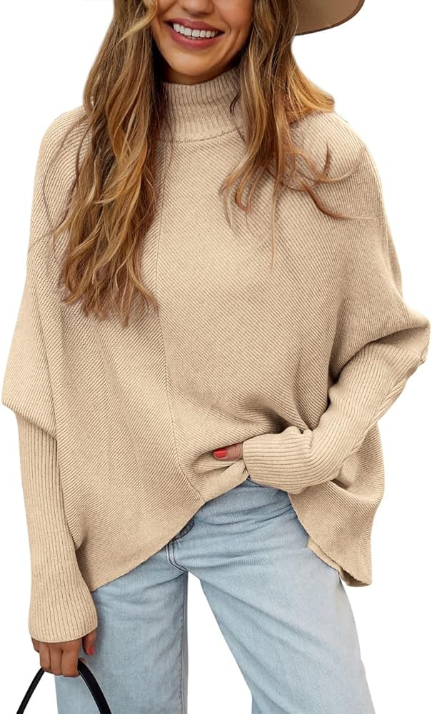 Imily Bela Womens Oversized Pullover Sweater Long Batwing Sleeve Tunic Split Hem Solid Jumper Tops L | Amazon (US)