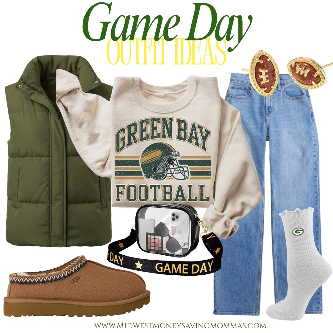 Game day outfit ideas! 🏈

Green Bay Packers  football season  football game  denim jeans  Ugg Tasman slippers  stadium bag  sweatshirt  puffer vest  football earrings  crew socks

#LTKgrwm #LTKootd #LTKmomlife