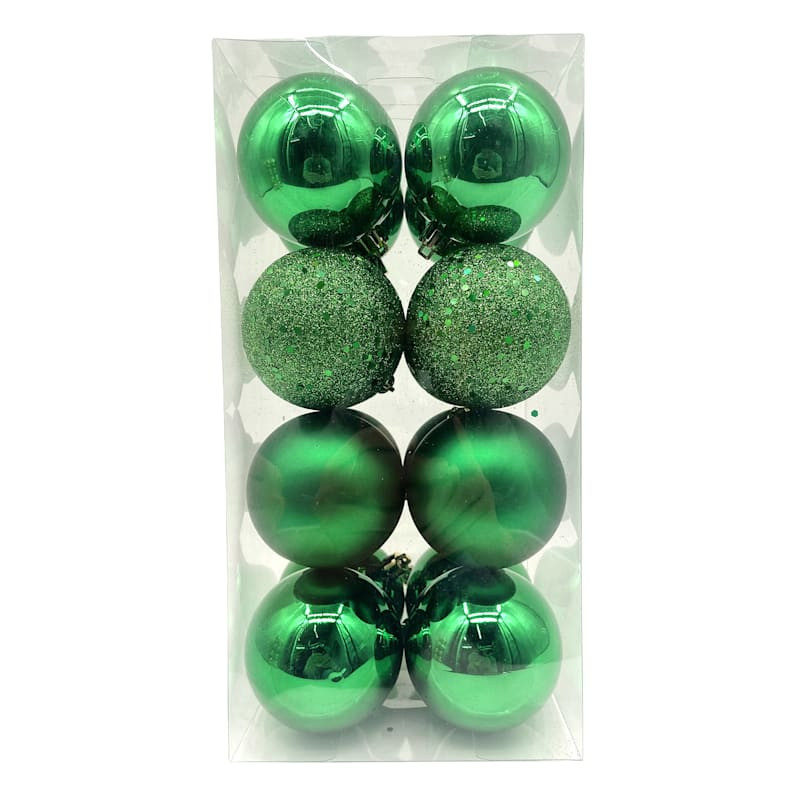 16-Count Green Mix Shatterproof Ornaments, 70mm | At Home