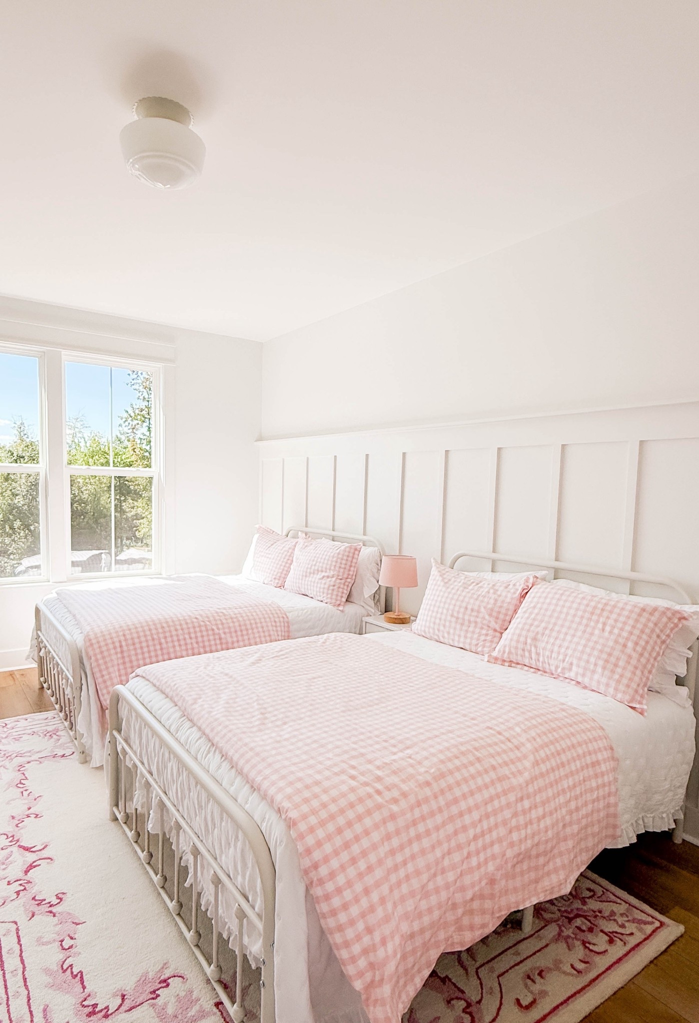 Pink bedroom for my twin girls. 🩷
.
#pinkbedroom #pinkginghambedding #loveshackfancy #girlsbedroomrug #pinkrug #cottagefarmhousebedroom #girlsroom #pinkandwhite #creammetalbed

#LTKHome