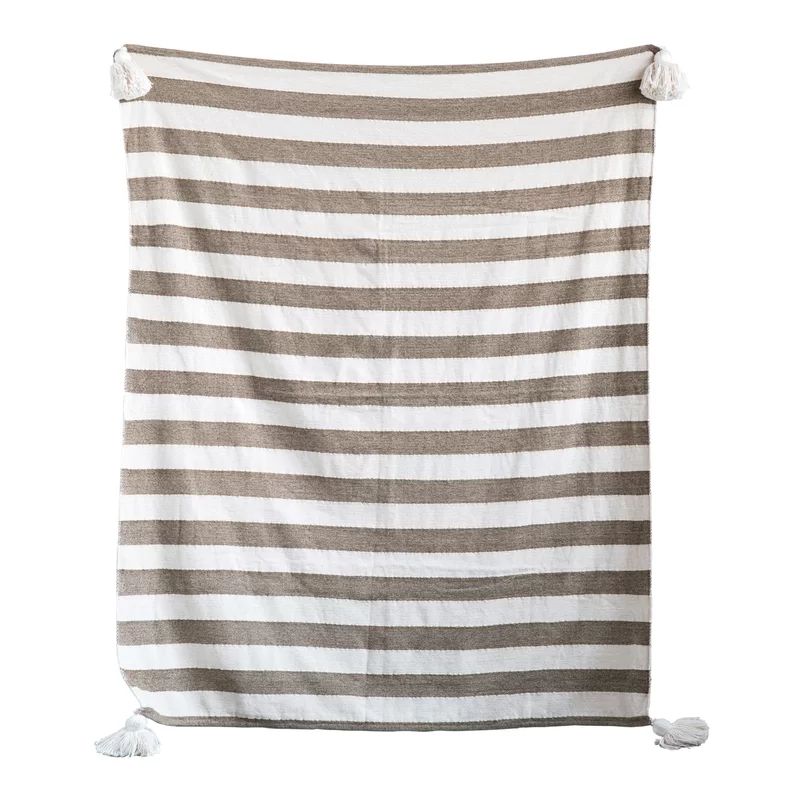 Kifer Metallic Striped Woven with Tassels Cotton Blanket | Wayfair North America