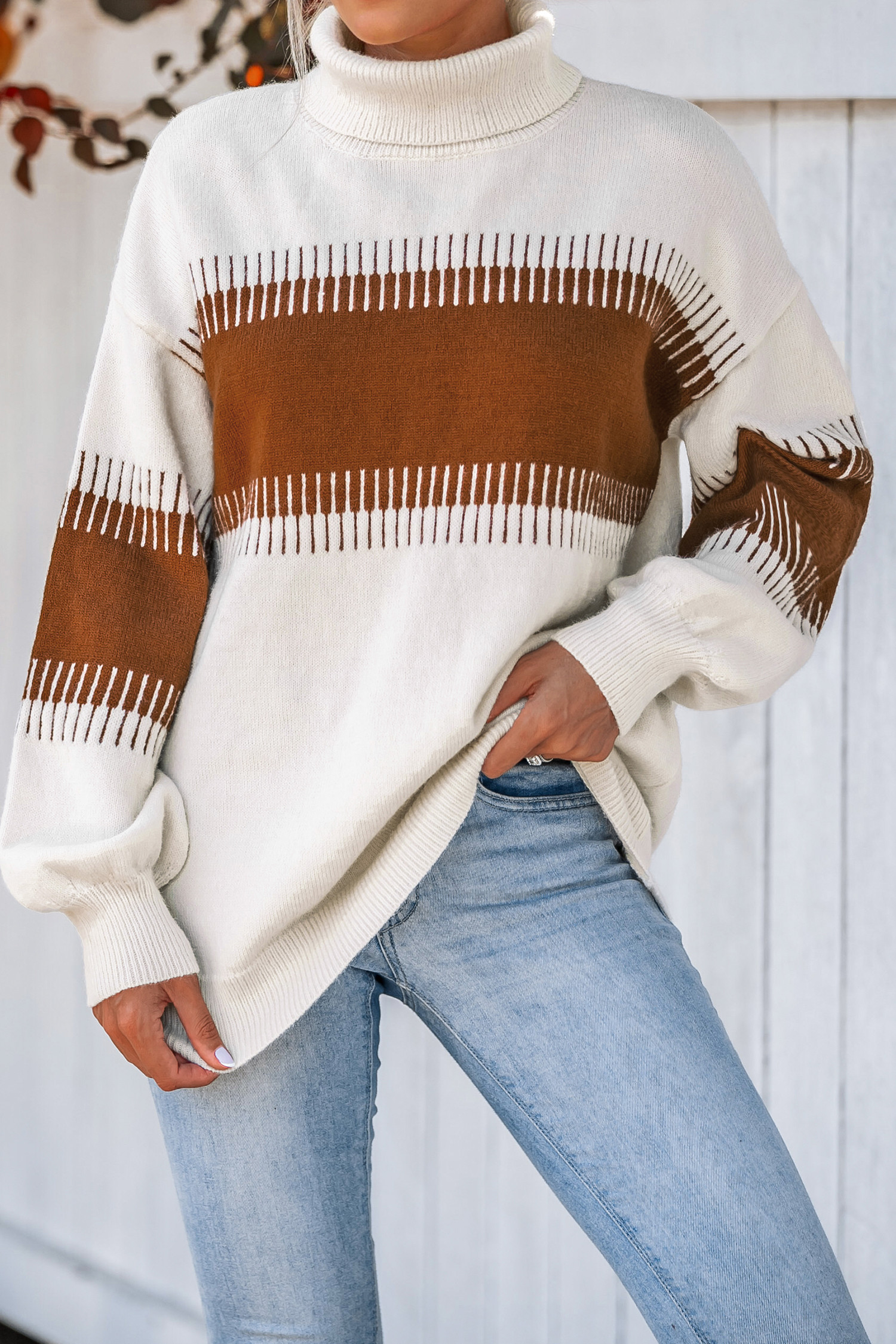 Colorblock Striped Turtleneck Sweater | Cupshe US