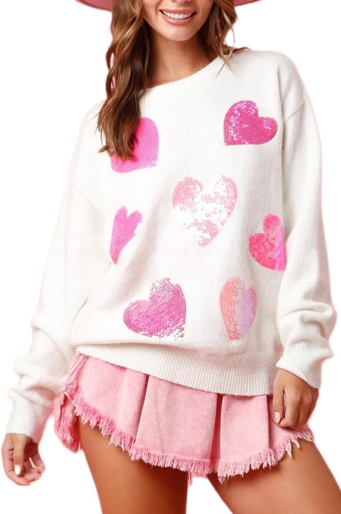 Women Cute Glitter Holiday Letter Sweaters Sparkle Sequin Long Sleeve Tops Casual Round Neck Pull... | Amazon (US)