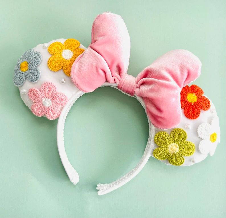 Pink Floral Ears Pearl Mickey Ears Minnie Mouse Ears Disney Gift - Etsy | Etsy (US)