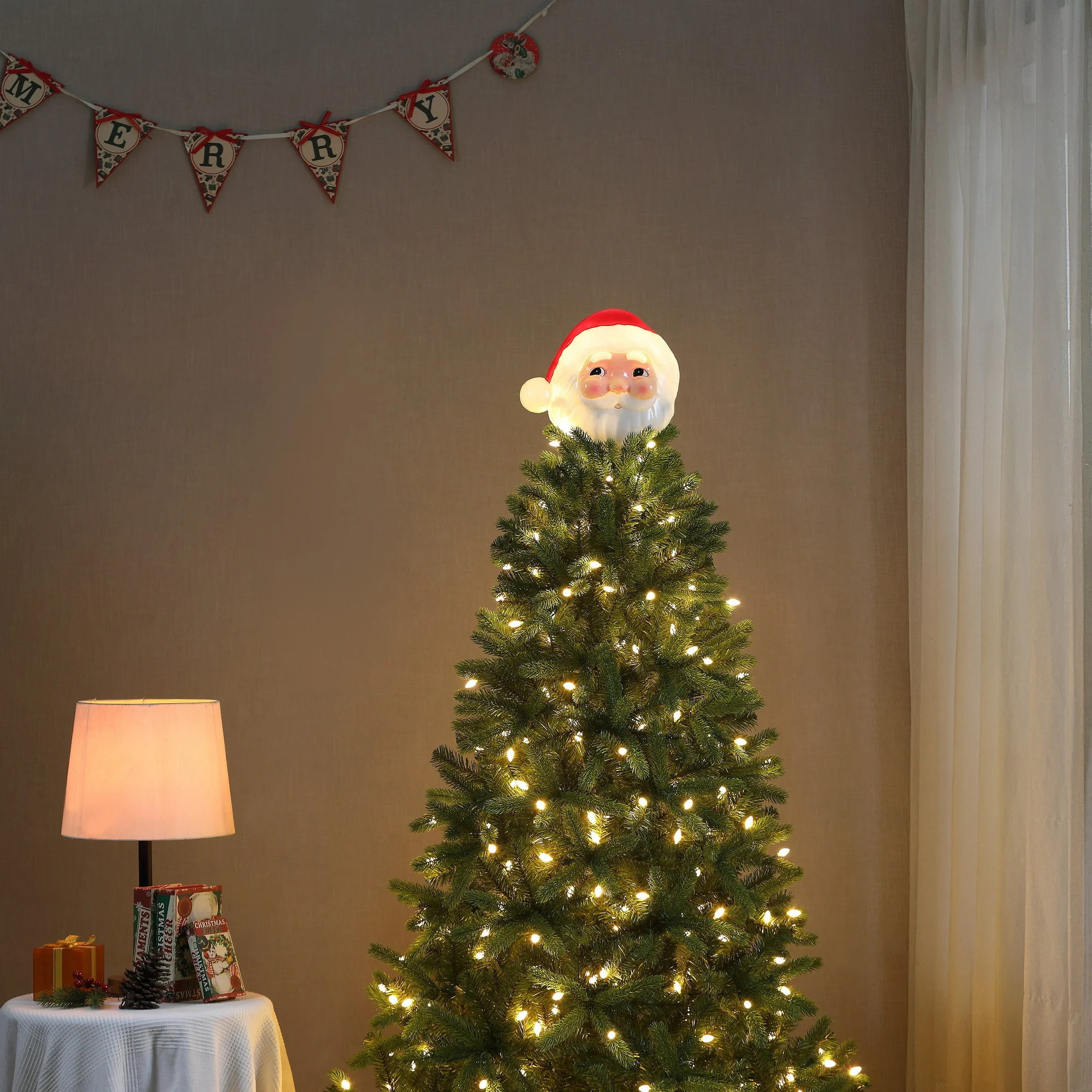 Mr. Christmas 12 in. Blow Mold Lit Tree Topper - Santa | Walmart (US)