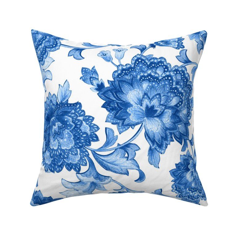 White Blue Floral Chinoiserie Throw Pillow Cover w Optional Insert by Roostery - Walmart.com | Walmart (US)