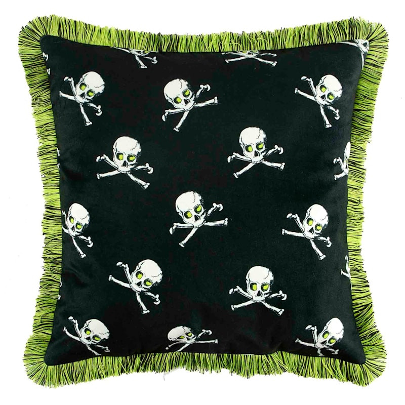 Black & Green Skull & Cross Bones Halloween Throw Pillow, 18" | At Home