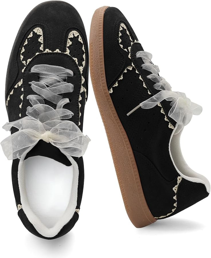 UBWDU Lace Fashion Ballet Sneakers for Women – Trendy Cute Crochet Ribbon Lace-Up Casual Spring... | Amazon (US)
