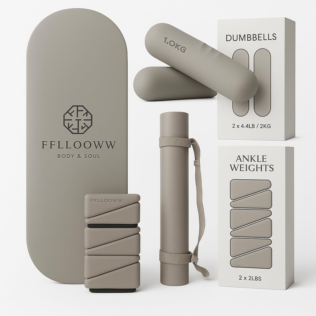 Taupe Home Workout Fitness Bundle – Non-Slip PU Yoga Mat, 2 × 2.2 lb Dumbbells + Adjustable Ankle & Wrist Weights for Yoga, Pilates & Full-Body Strength | Amazon (US)