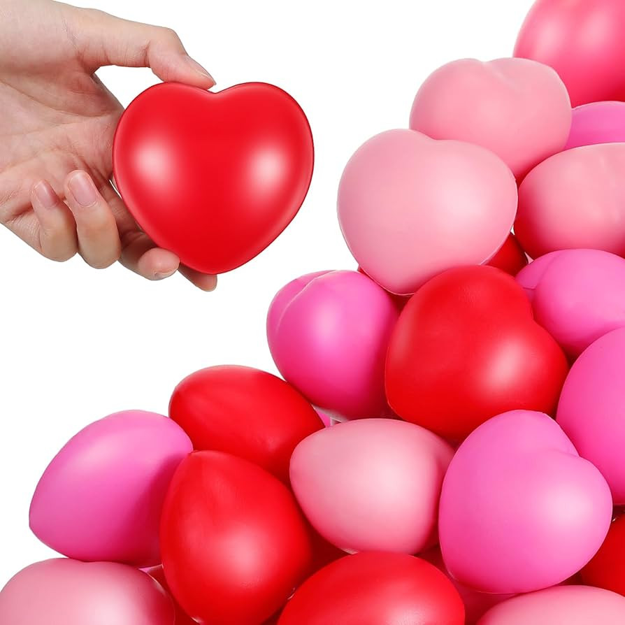 Sumind 48 Pcs Valentine's Day Heart Stress Balls 2.75'' Stress Relief Squeeze Balls Heart Shaped ... | Amazon (US)