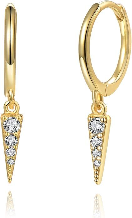 Mini Hoop Earrings - Spike Huggie - [.925 Sterling Silver] Dainty Crystal CZ Drop Pendant - Small... | Amazon (US)