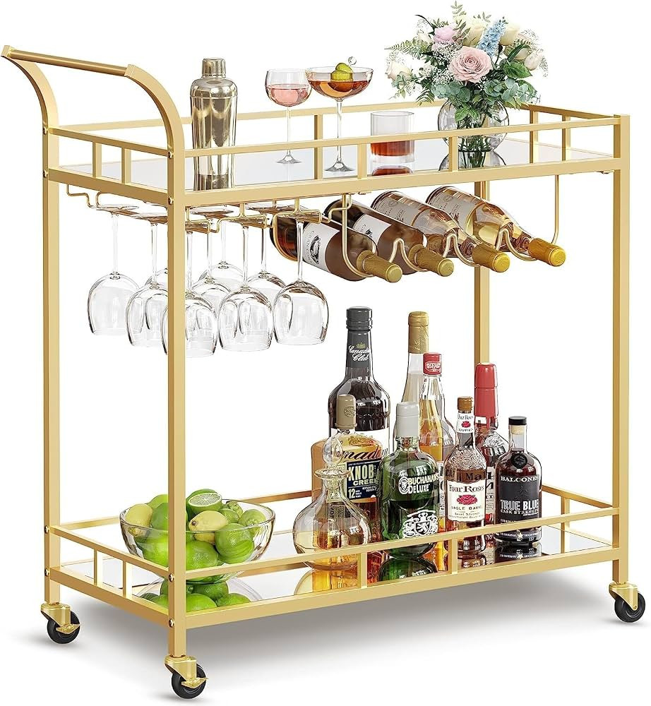 VASAGLE Bar Cart Gold, Home Bar Serving Cart, Wine Cart with 2 Mirrored Shelves ULRC090A03 | Amazon (CA)