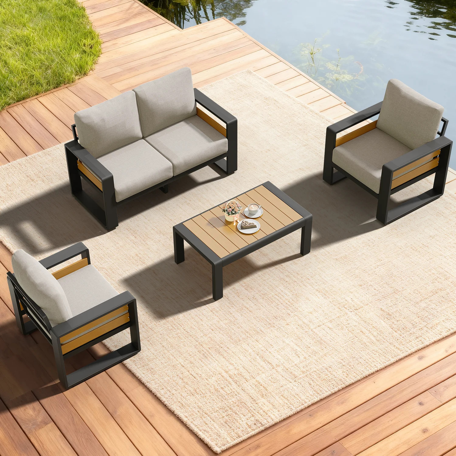 Clouddwell 4-Seats Aluminum Patio Furniture Set, Outdoor Metal Sofa Conversation Set with Coffee ... | Walmart (US)