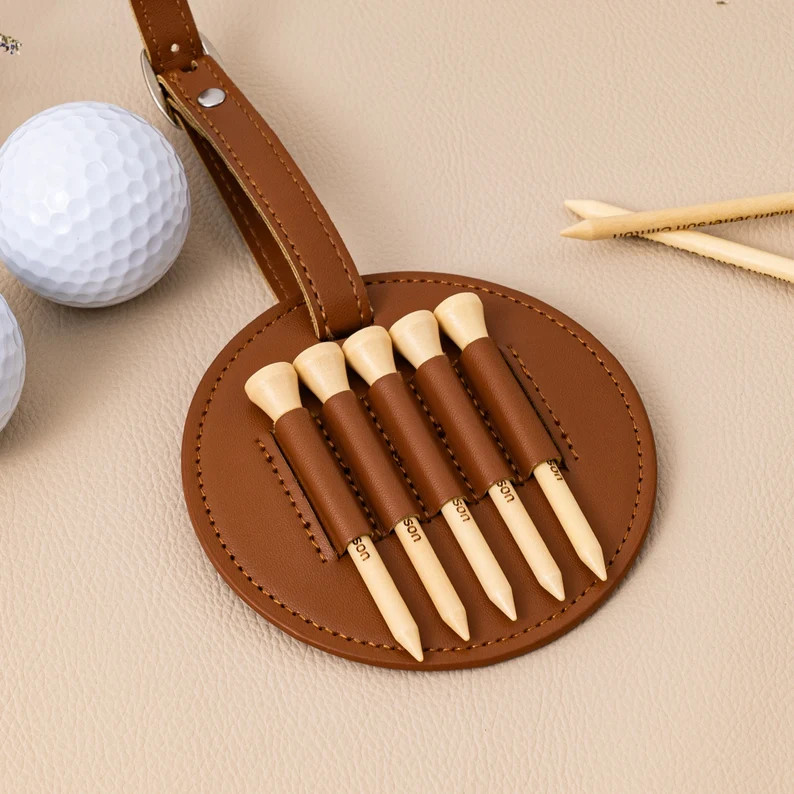 Engraved Leather Golf Bag Tag Gift With Golf Tees, Personalized Golf Tee Holder, Custom Golf Acce... | Etsy (US)