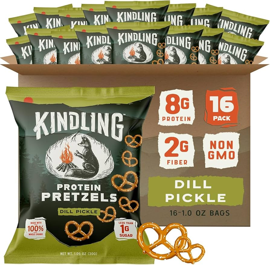 Kindling Protein Pretzels - Dill-Pickle | Protein-Packed Snack Size Bags | Kosher | 8-9g Protein ... | Amazon (US)