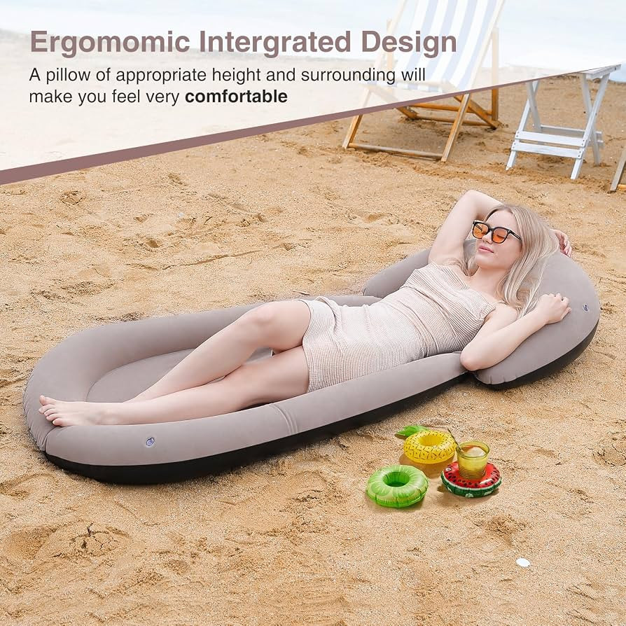ROUSKY Inflatable Beach Mat with Pillow, Portable Flocked Beach Lounger with Raised Edges, 180 x ... | Amazon (UK)