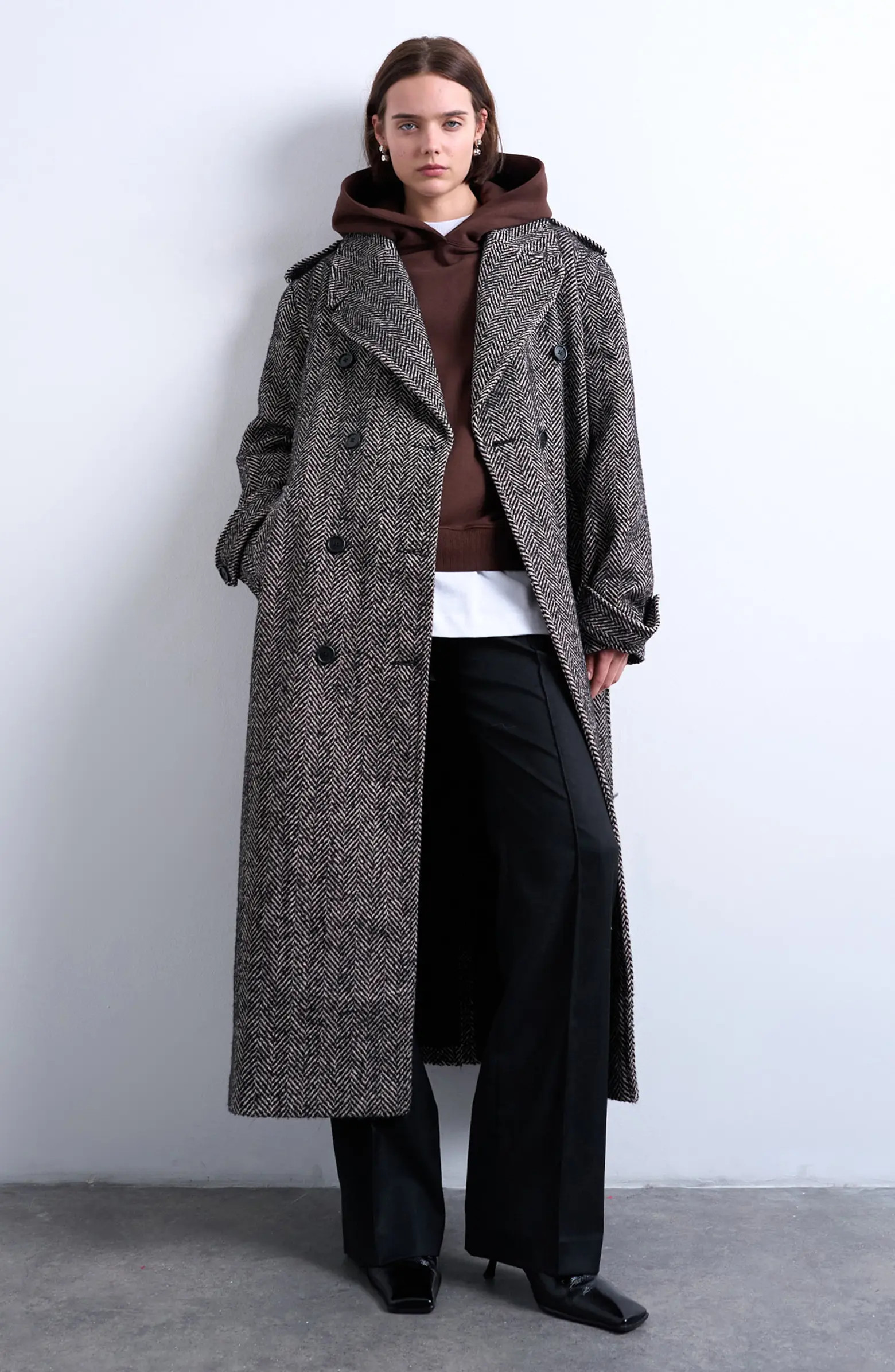 Belted Herringbone Longline Coat | Nordstrom