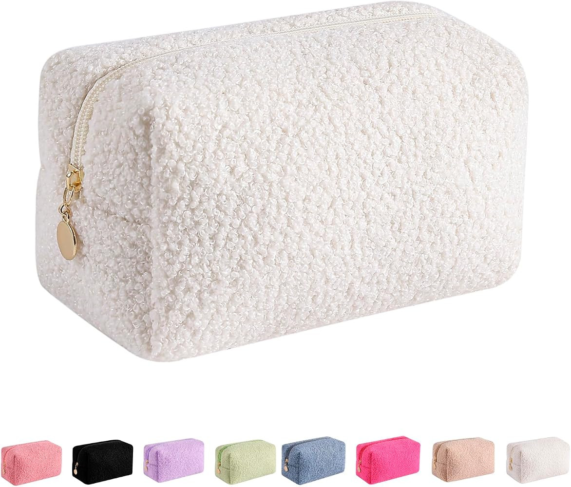 Travel Makeup Bag Cosmetic Bag for Women, Fashion Christmas Gifts, Plush Zipper Make Up Pouch, La... | Amazon (US)